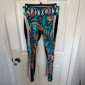 VS Pink Tropical Print Leggings with Teal & Coral floral design
